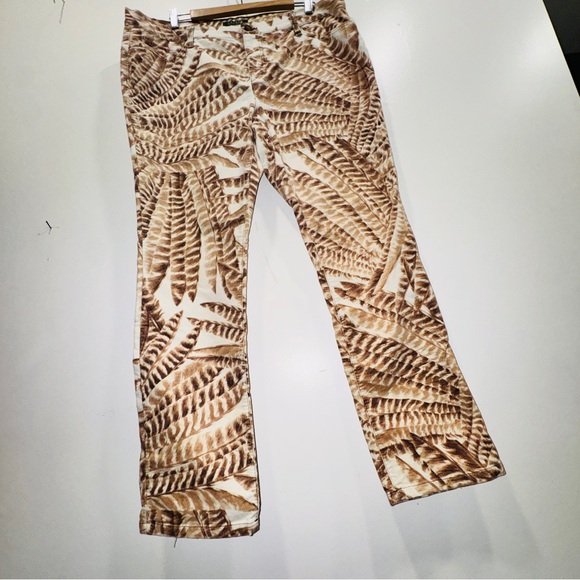 Lauren Ralph Lauren Feather Print Boho Safari Pants Beige Brown 16 velvet soft - Picture 2 of 10